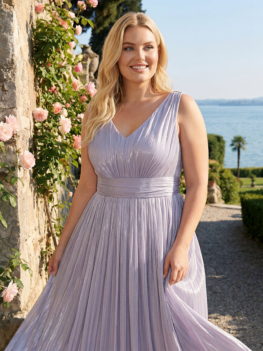 Plus Size Gathered Sea-island filament fabircs Evening Dress #color_Frosted Lilac