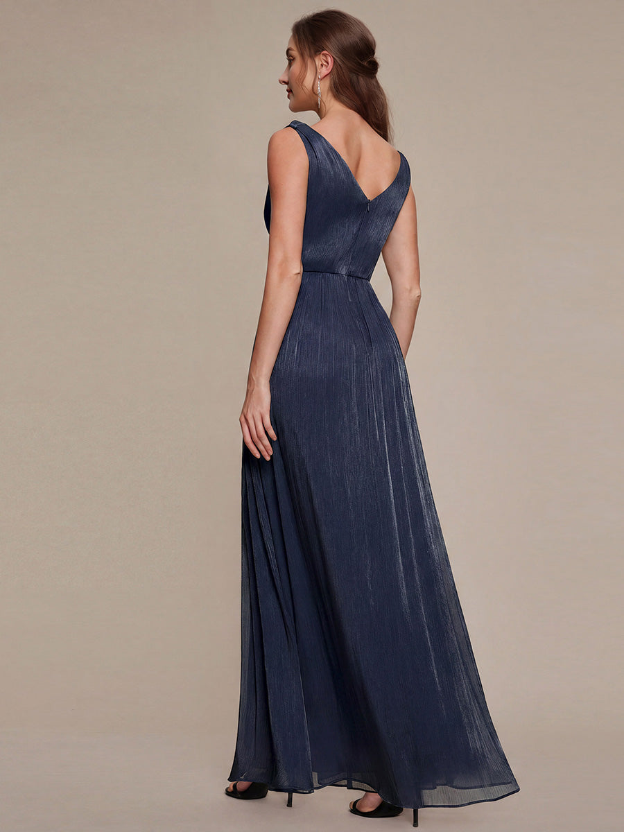 Gathered Sea-island filament fabircs Sleeveless Evening Dress #color_Navy Blue