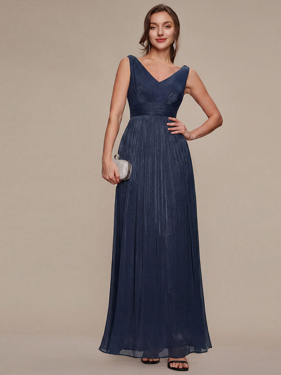 Gathered Sea-island filament fabircs Sleeveless Evening Dress #color_Navy Blue