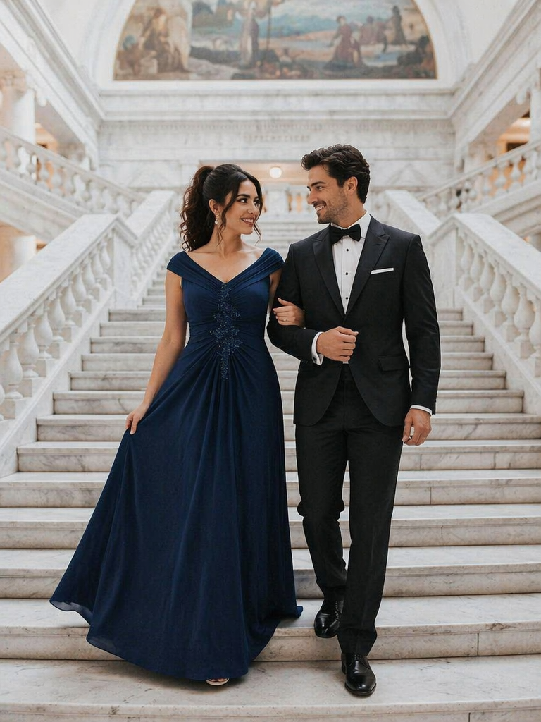 Knit Off-the-shoulder Sleeve Bodycon Evening Dress #color_Navy Blue
