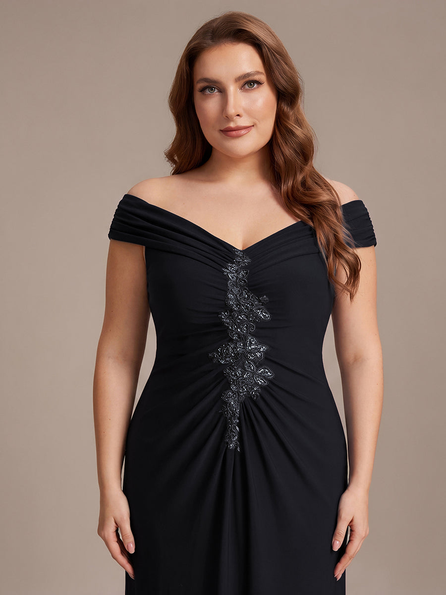 Knit Off-the-shoulder Sleeve Bodycon Evening Dress #color_Black