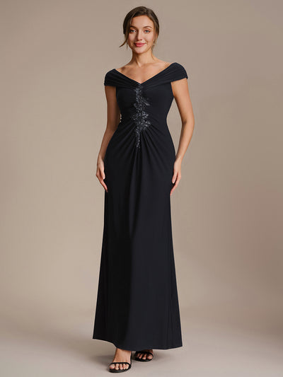 Knit Off-the-shoulder Sleeve Bodycon Evening Dress