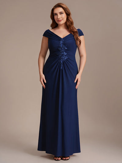 Plus Size Knit Off-the-shoulder Sleeve Evening Dress