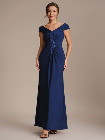 Knit Off-the-shoulder Sleeve Bodycon Evening Dress
