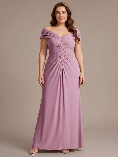 Plus Size Knit Off-the-shoulder Sleeve Evening Dress