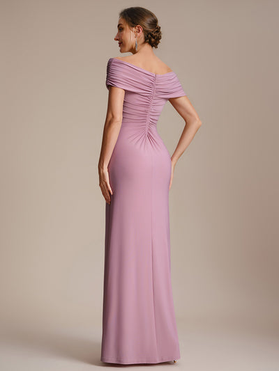 Knit Off-the-shoulder Sleeve Bodycon Evening Dress #color_Purple Orchid