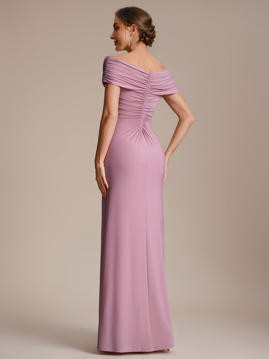Knit Off-the-shoulder Sleeve Bodycon Evening Dress #color_Purple Orchid