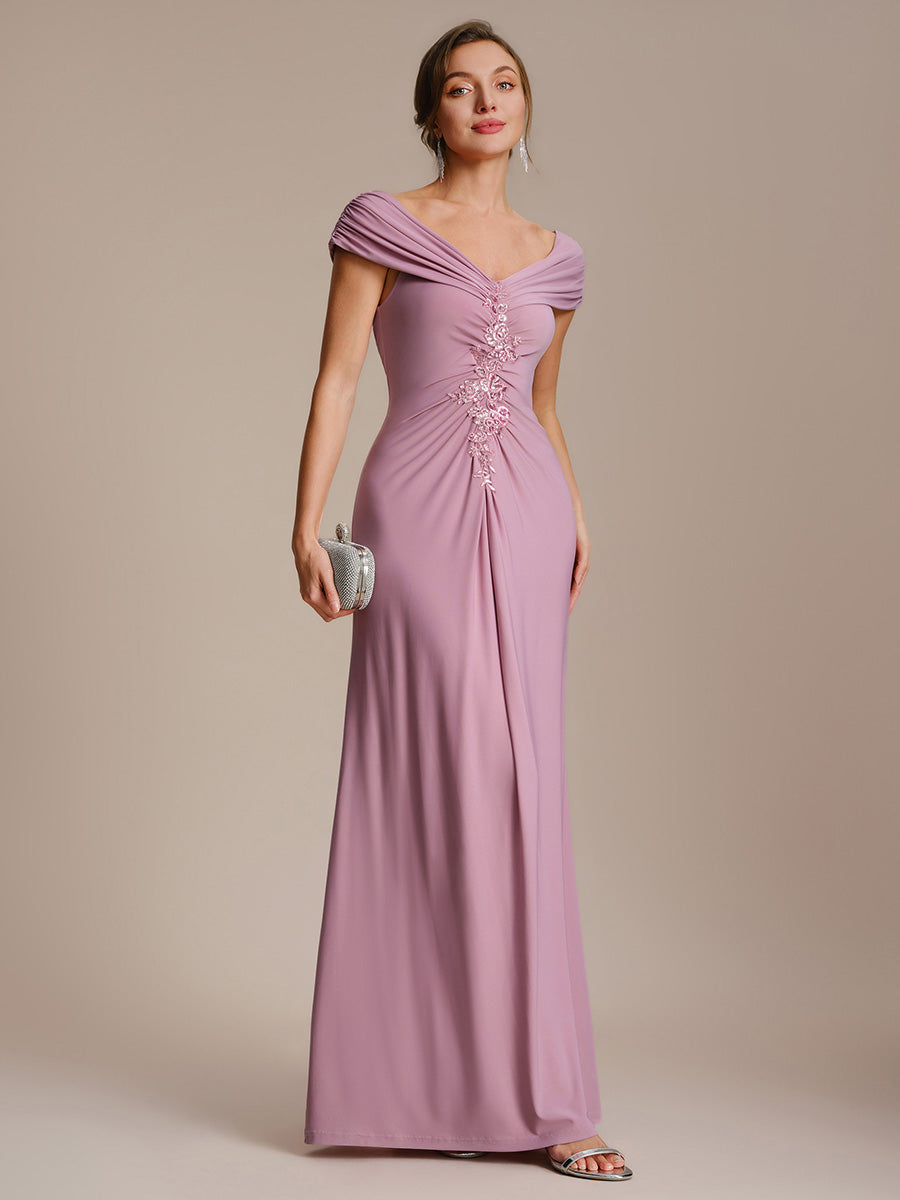Knit Off-the-shoulder Sleeve Bodycon Evening Dress #color_Purple Orchid
