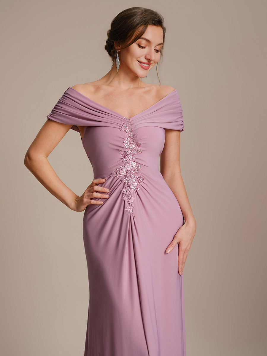 Knit Off-the-shoulder Sleeve Bodycon Evening Dress #color_Purple Orchid