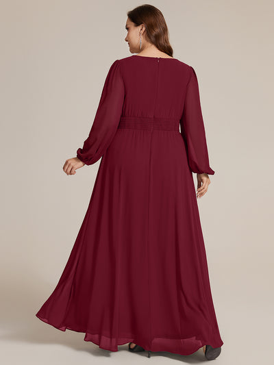 Plus Size Chiffon Puff Sleeve Evening Dress #color_Burgundy