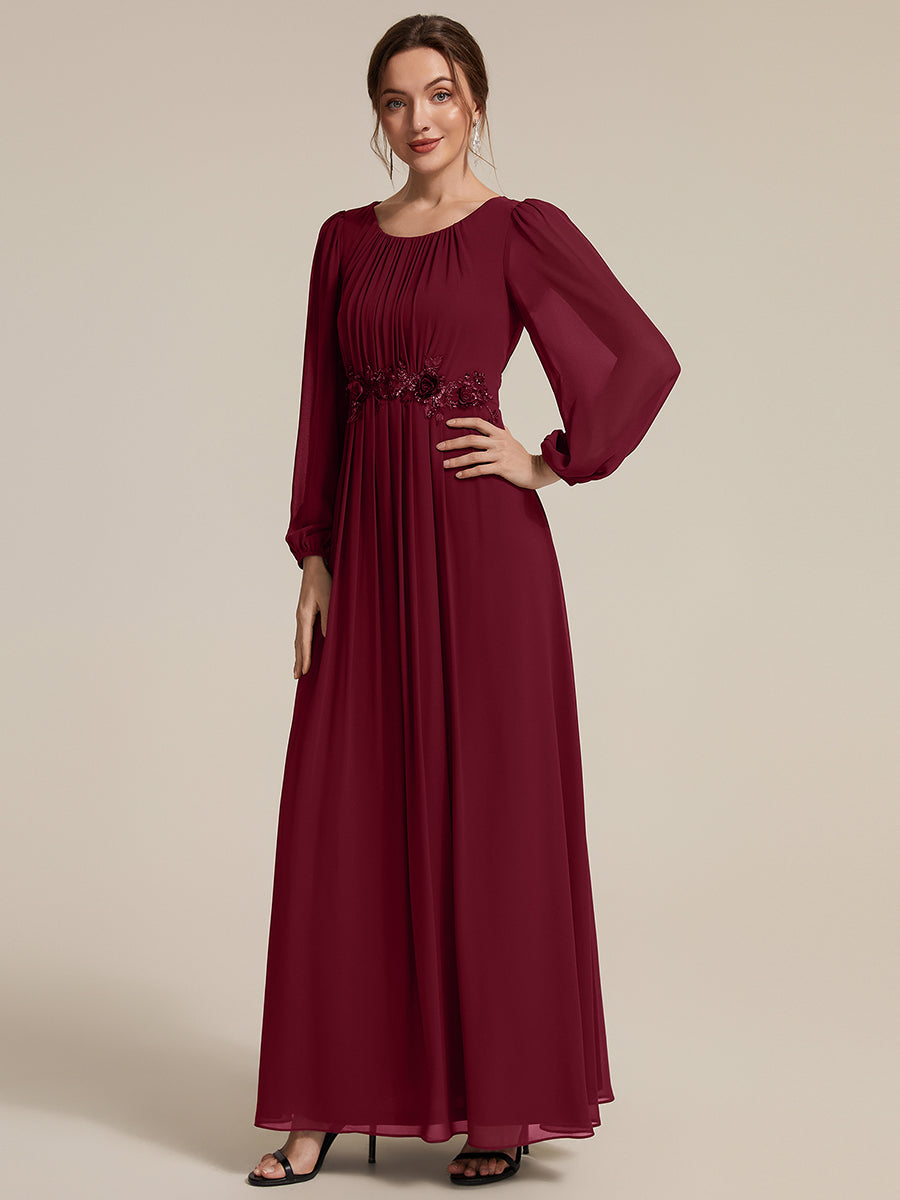 Chiffon Puff Sleeve A-Line Evening Dress #color_Burgundy