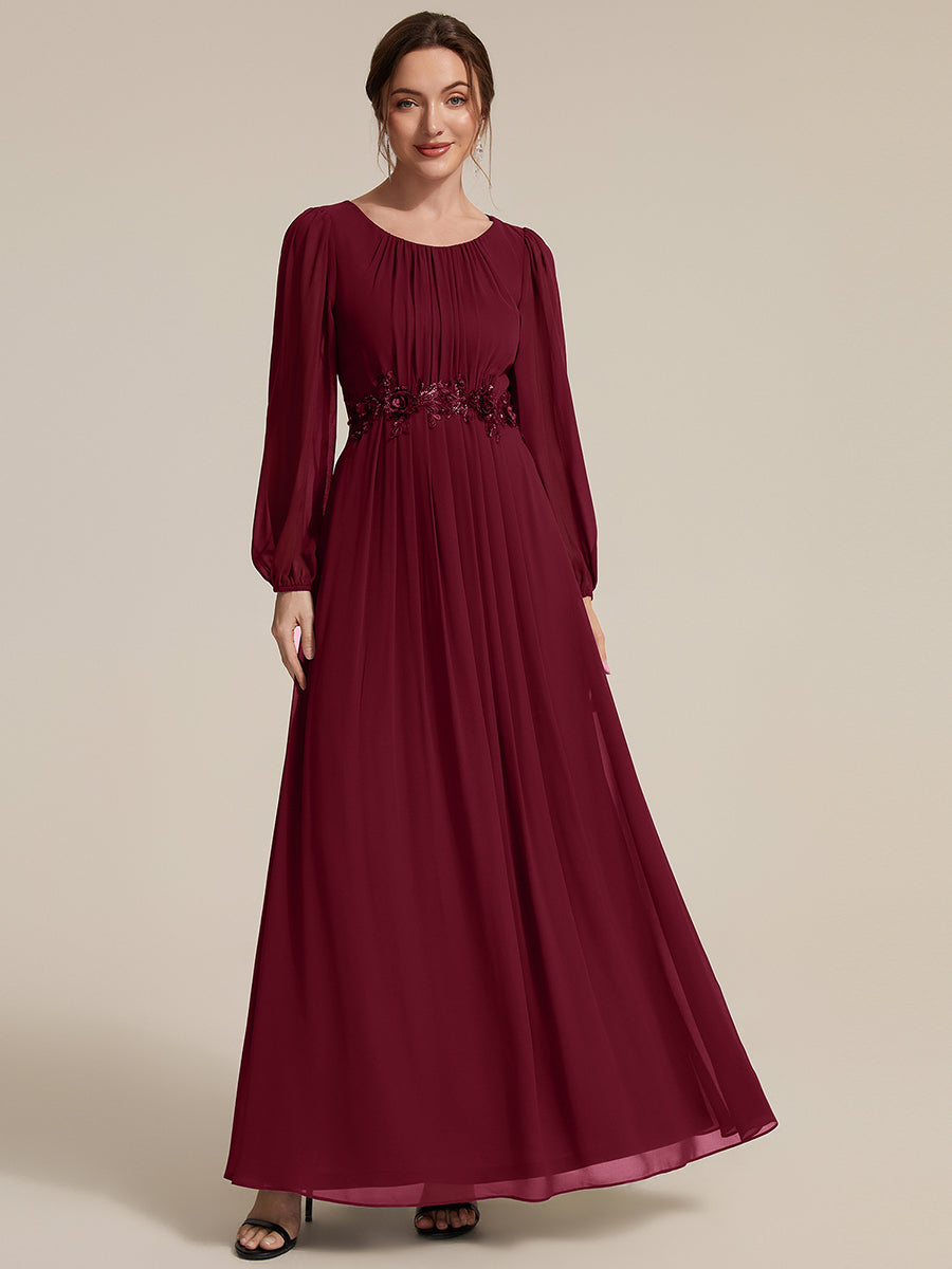Chiffon Puff Sleeve A-Line Evening Dress #color_Burgundy