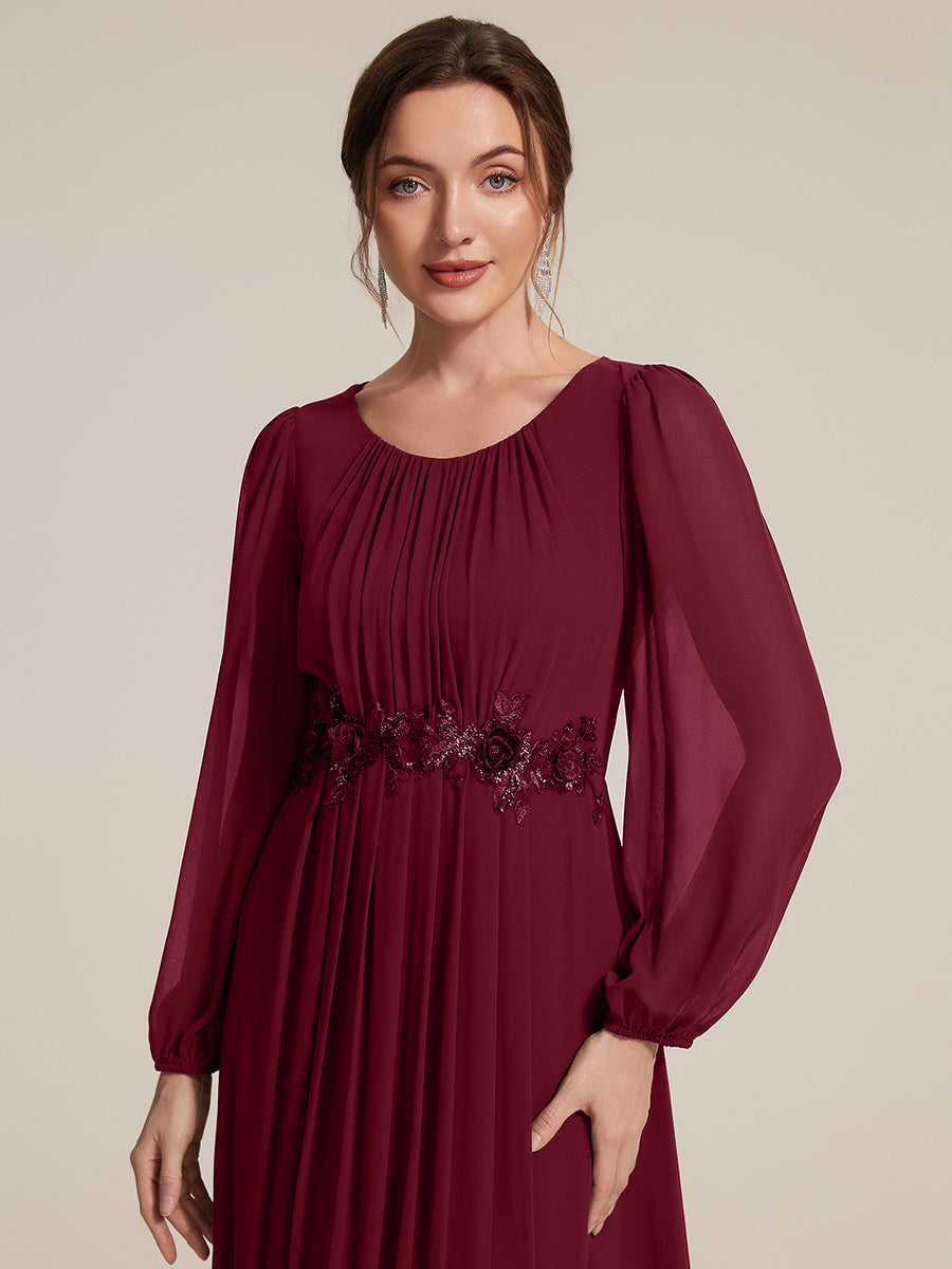Chiffon Puff Sleeve A-Line Evening Dress #color_Burgundy