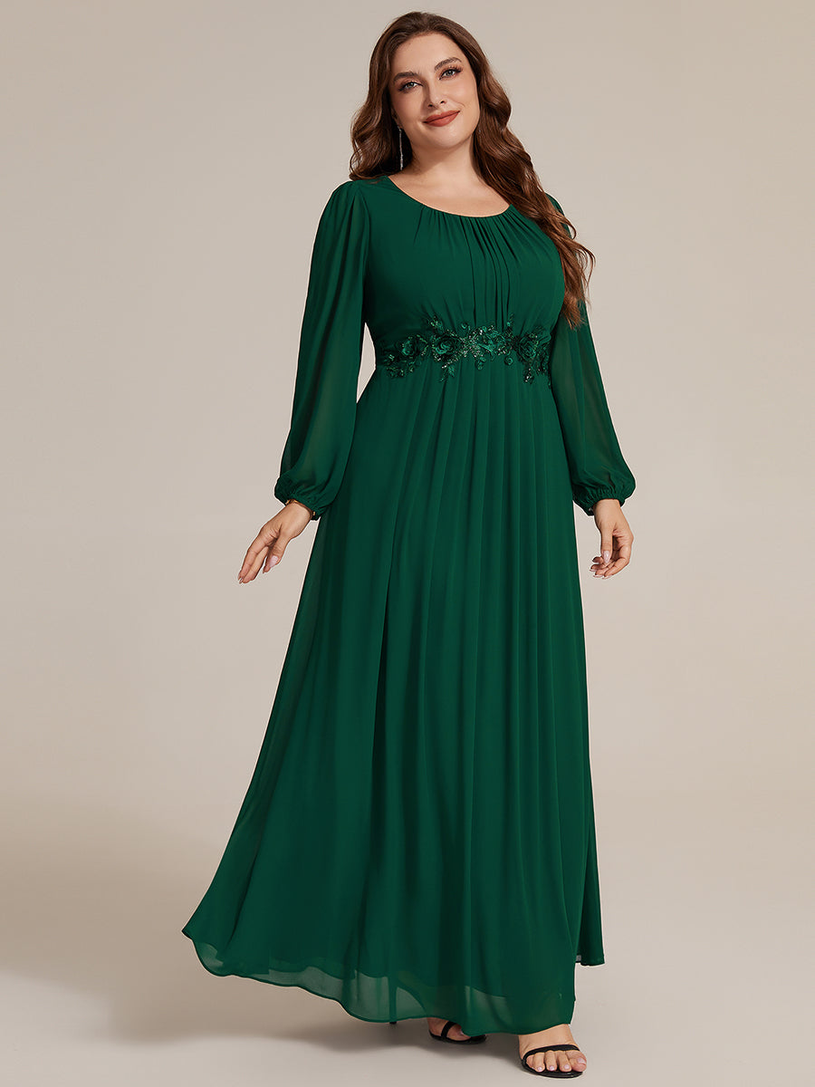 Plus Size Chiffon Puff Sleeve Evening Dress #color_Dark Green