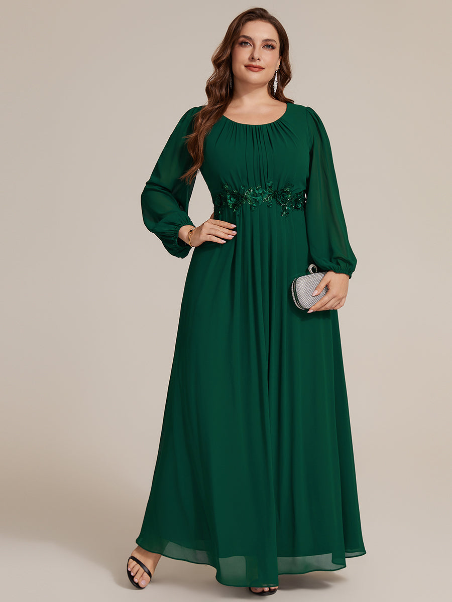 Chiffon Puff Sleeve A-Line Evening Dress #color_Dark Green