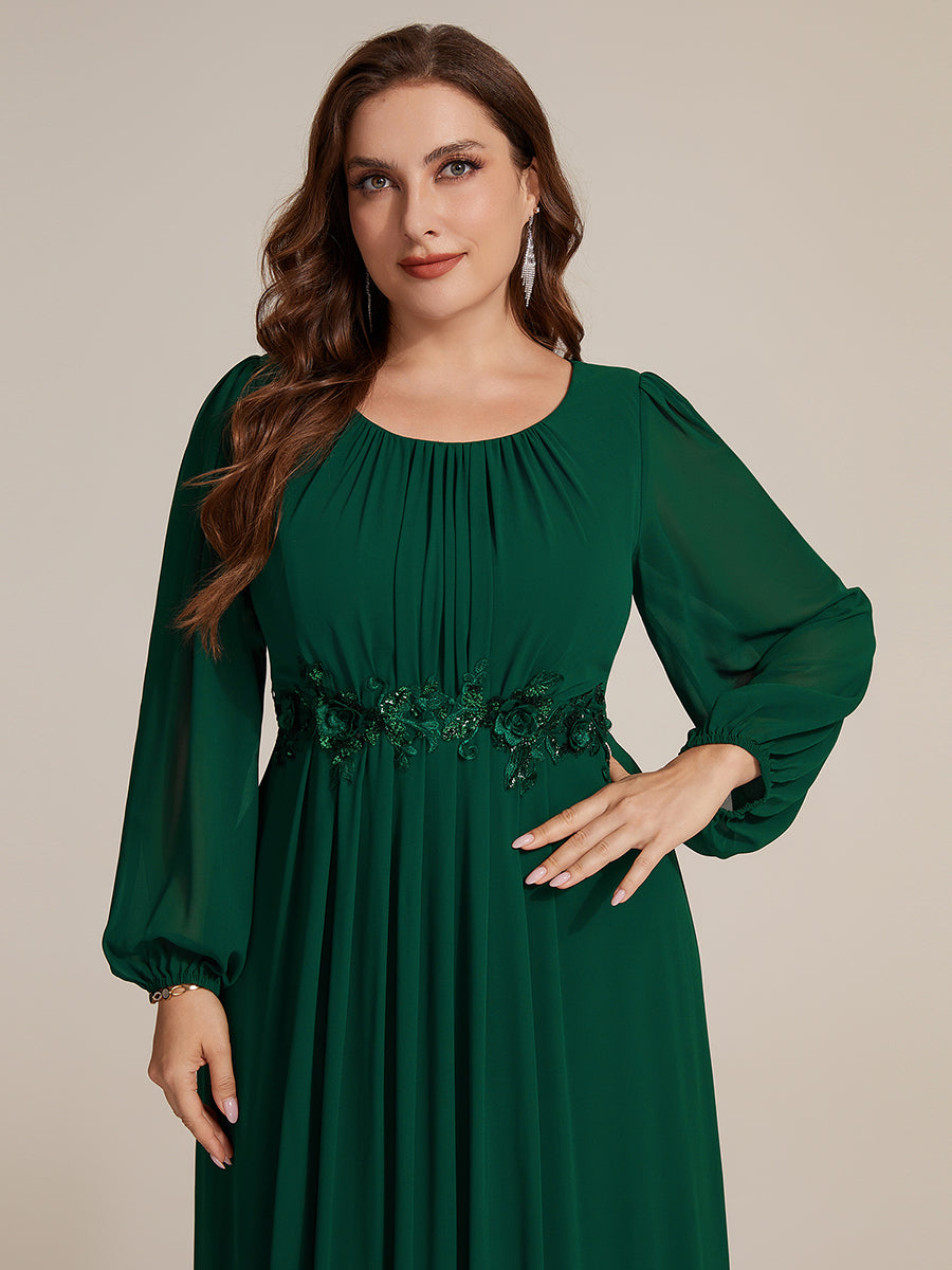 Plus Size Chiffon Puff Sleeve Evening Dress #color_Dark Green