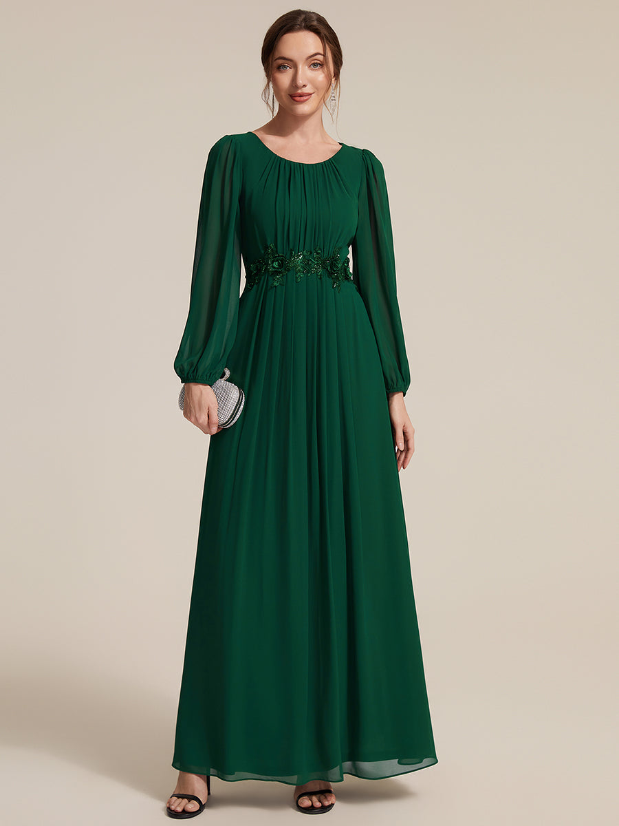 Chiffon Puff Sleeve A-Line Evening Dress #color_Dark Green