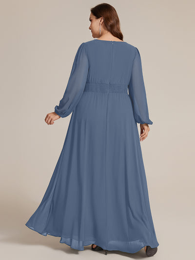 Plus Size Chiffon Puff Sleeve Evening Dress #color_Dusty Blue