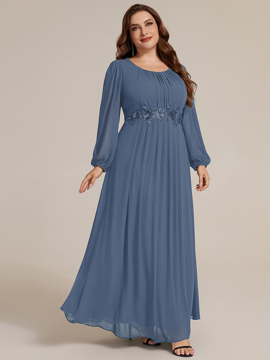Plus Size Chiffon Puff Sleeve Evening Dress #color_Dusty Blue