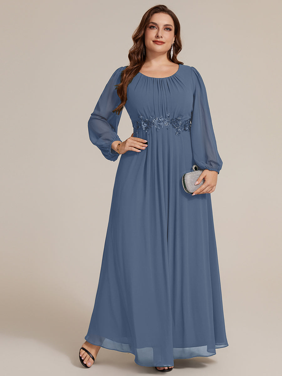 Plus Size Chiffon Puff Sleeve Evening Dress #color_Dusty Blue