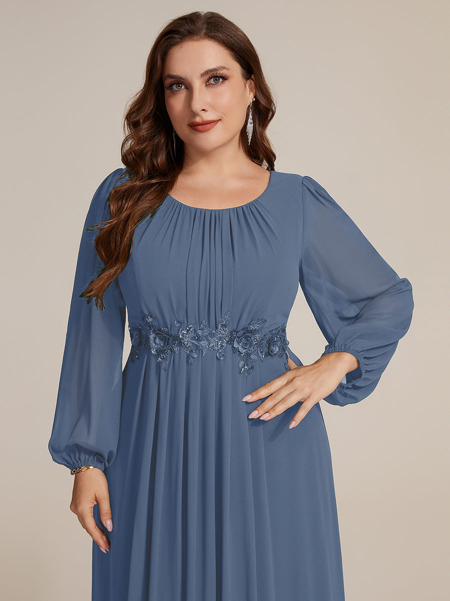 Plus Size Chiffon Puff Sleeve Evening Dress #color_Dusty Blue