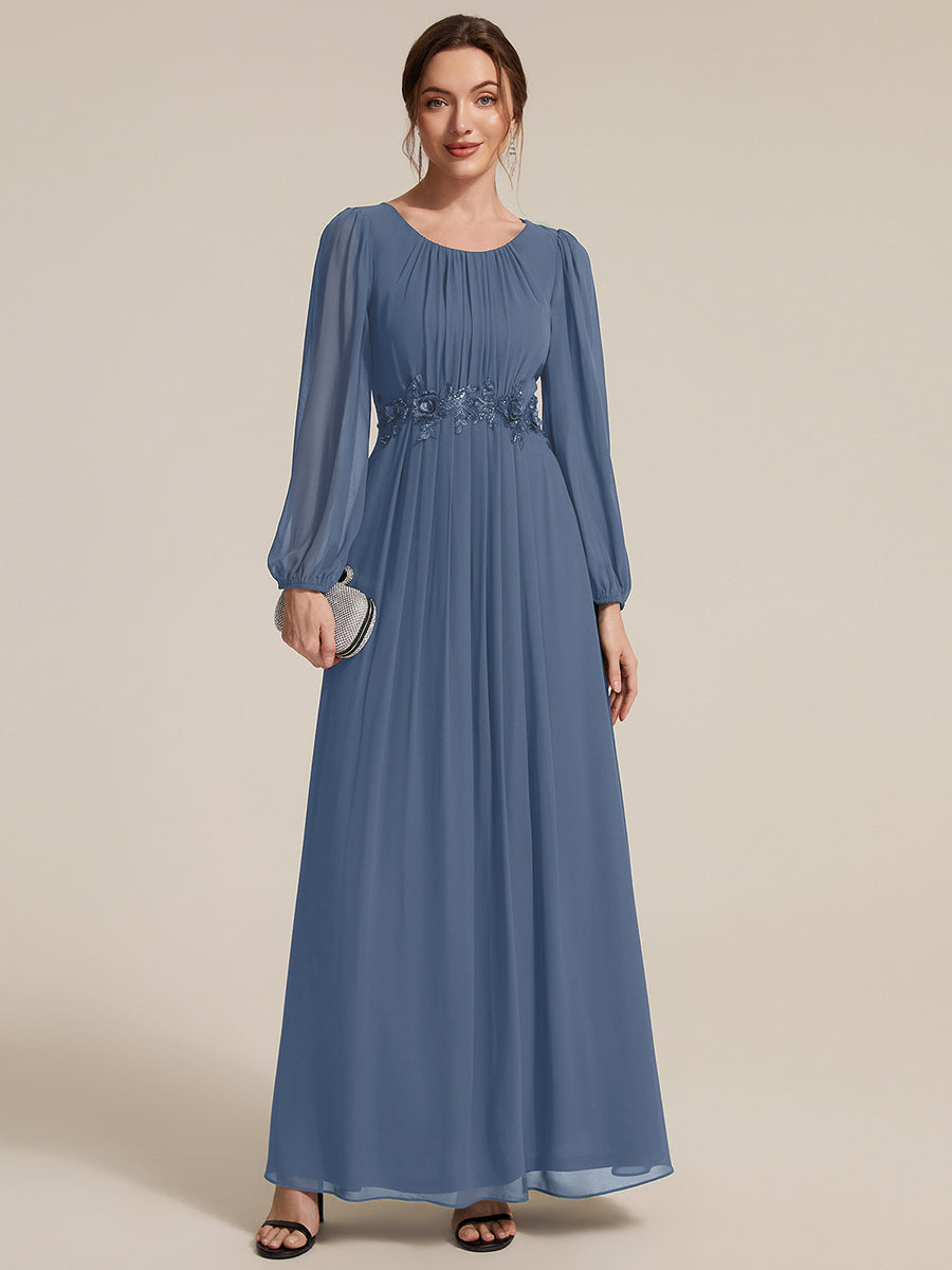 Chiffon Puff Sleeve A-Line Evening Dress #color_Dusty Blue