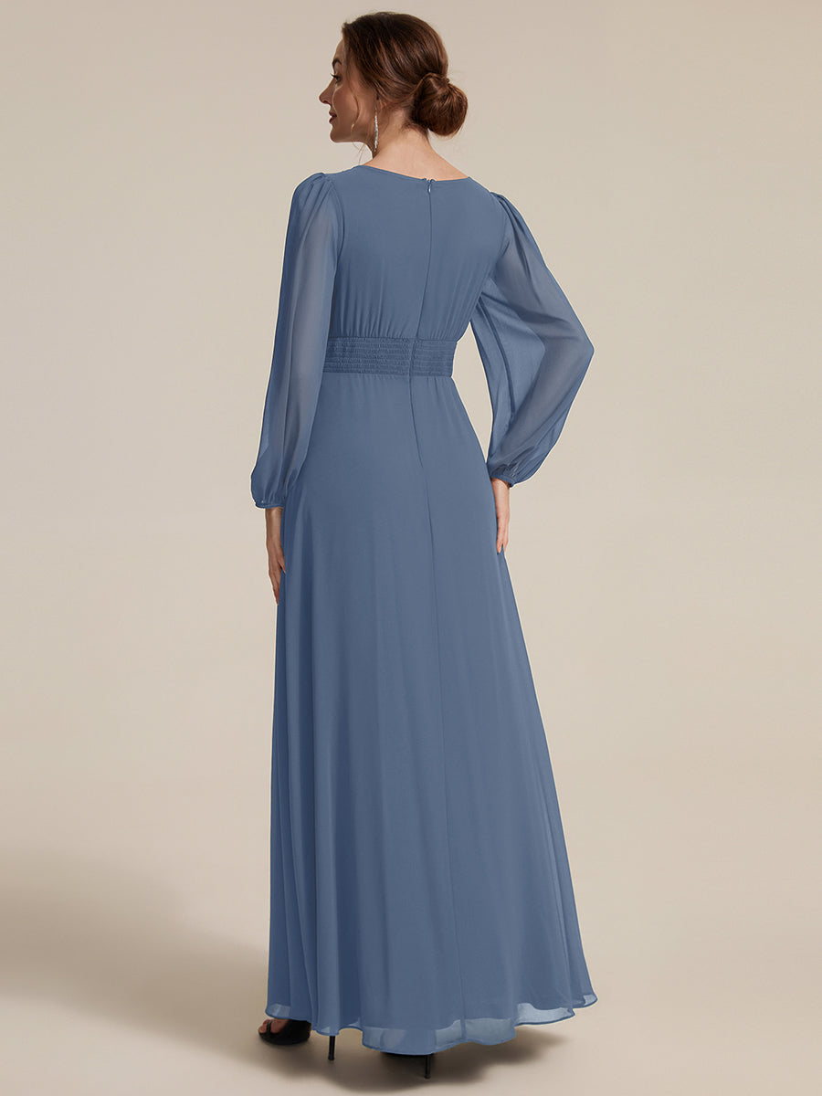 Chiffon Puff Sleeve A-Line Evening Dress #color_Dusty Blue