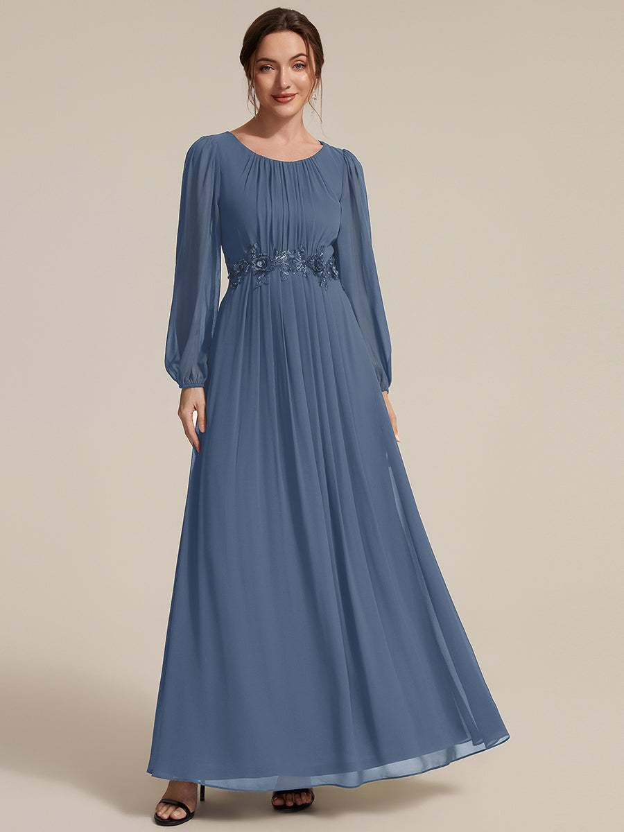 Chiffon Puff Sleeve A-Line Evening Dress #color_Dusty Blue