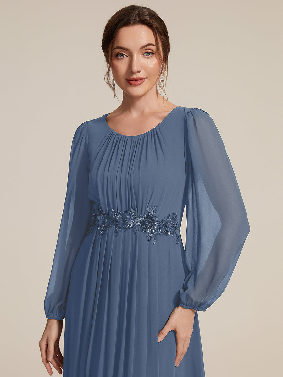 Chiffon Puff Sleeve A-Line Evening Dress #color_Dusty Blue