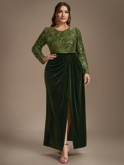 Plus Size Slit Velvet Evening Dress