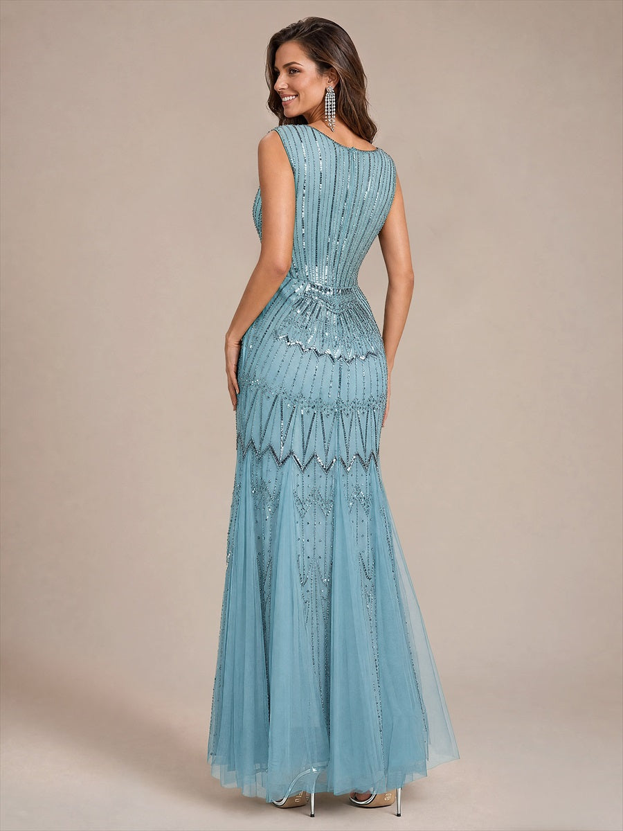 Beaded Sequin Tulle Sleeveless Maxi Evening Dress #color_Sky Blue
