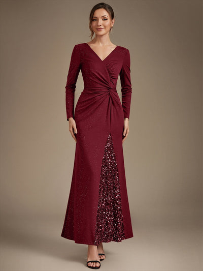 Sequin Knit Long Sleeve Evening Dress