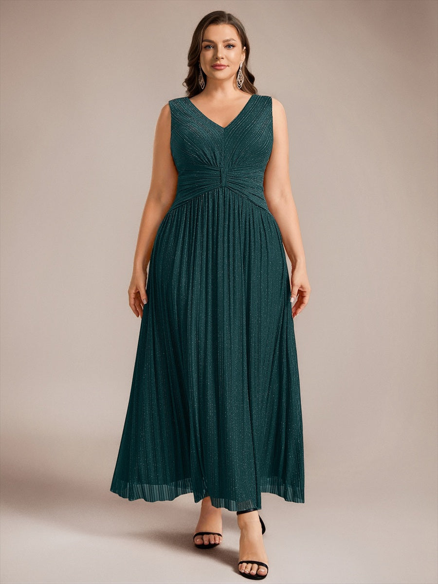 Tulle Sleeveless A-Line Evening Dress #color_Teal