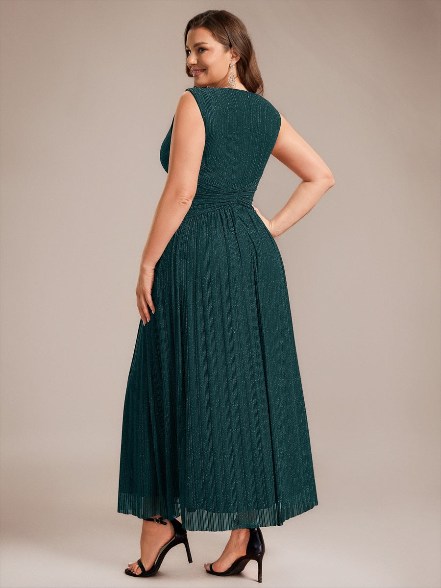 Tulle Sleeveless A-Line Evening Dress #color_Teal