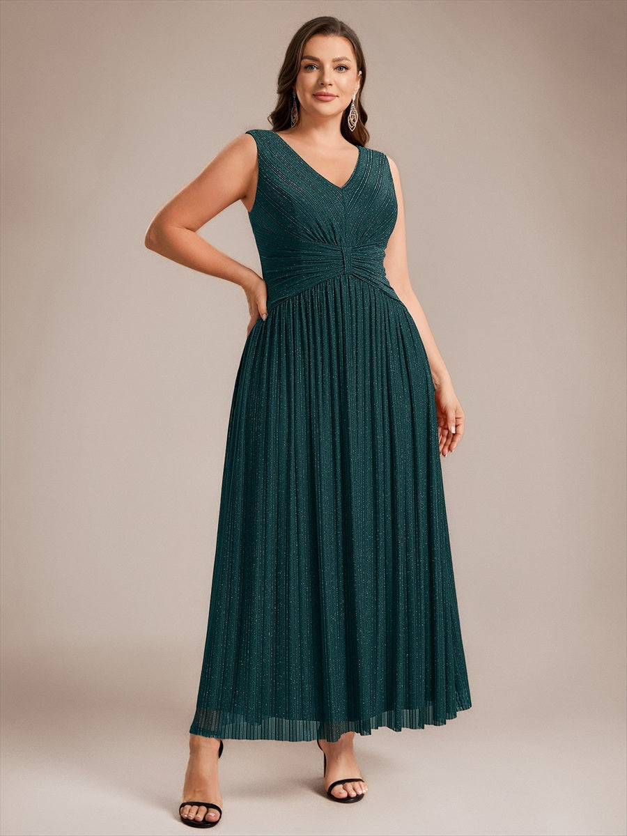 Tulle Sleeveless A-Line Evening Dress #color_Teal