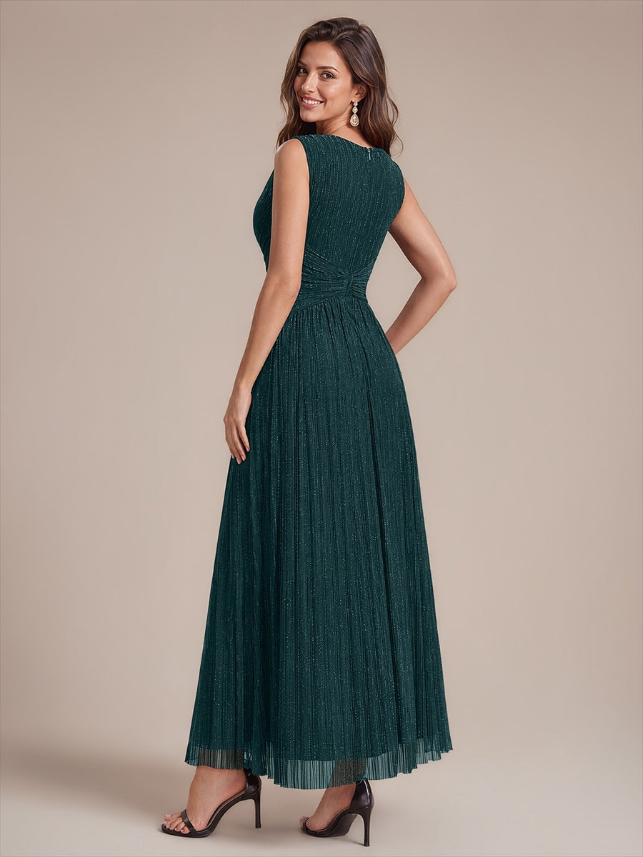 Tulle Sleeveless A-Line Evening Dress #color_Teal