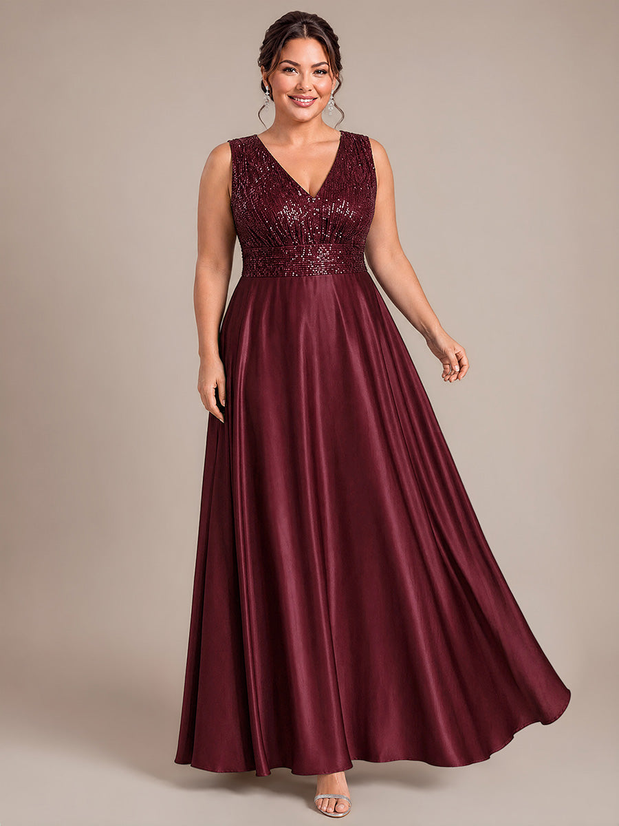 Satin Sleeveless A-Line Evening Dress #color_Burgundy