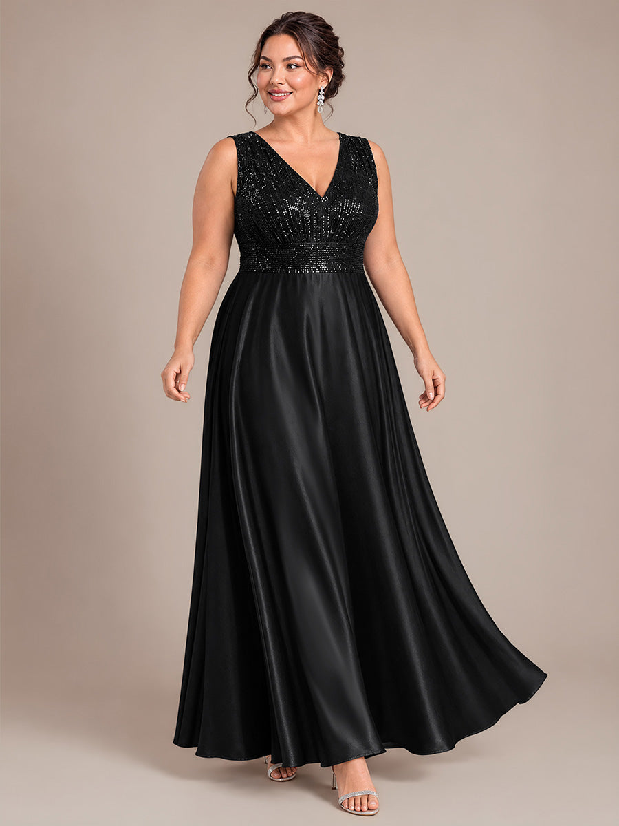 Plus Size Sequin Satin Evening Dress #color_Black