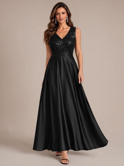 Satin Sleeveless A-Line Evening Dress