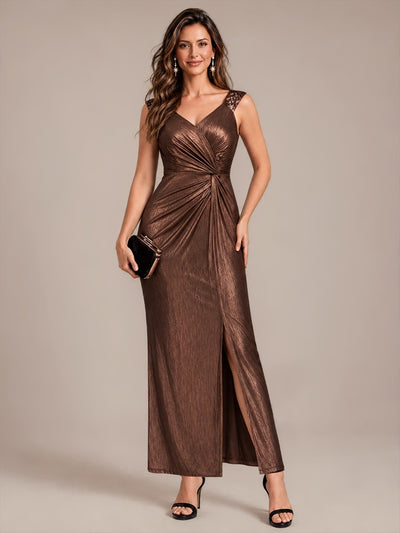 Metallic Knit Sleeveless Bodycon Evening Dress