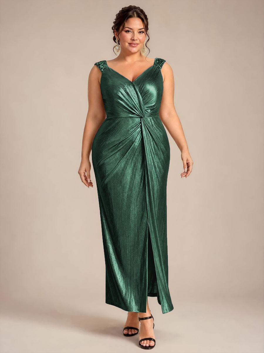 Metallic Knit Sleeveless Bodycon Evening Dress_Dark Green