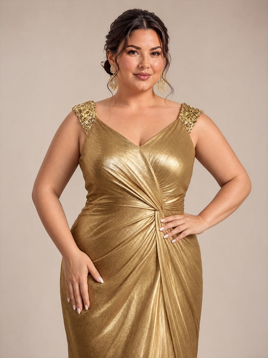 Metallic Knit Sleeveless Bodycon Evening Dress_Gold
