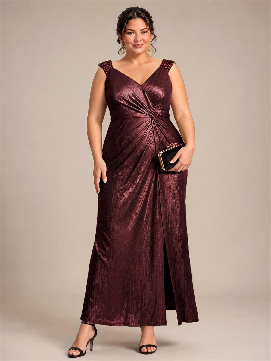 Metallic Knit Sleeveless Bodycon Evening Dress_Mahogany Brown