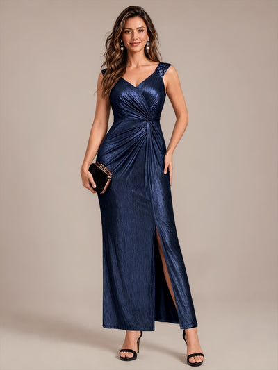 Metallic Knit Sleeveless Bodycon Evening Dress