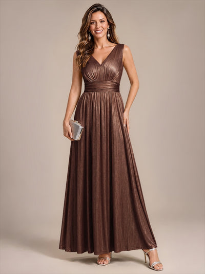 Metallic Knit Sleeveless A-Line Evening Dress
