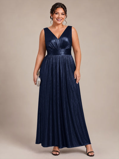 Plus Size Metallic Knit A-Line Evening Dress