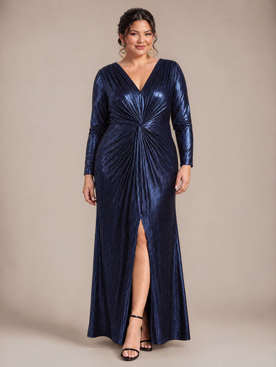 Plus Size Slit Knit Evening Dress