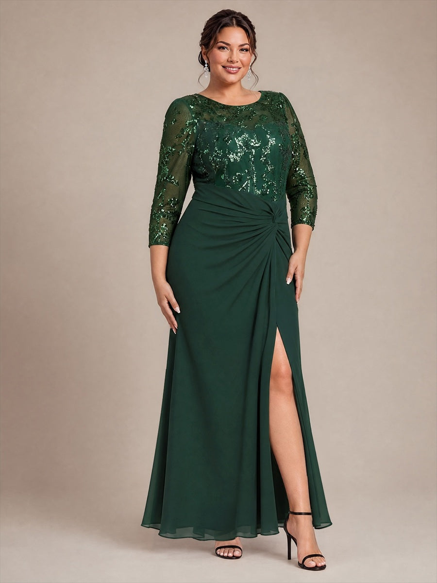 Plus Size Knot Detail Sequins Evening Dress #color_Dark Forest Green