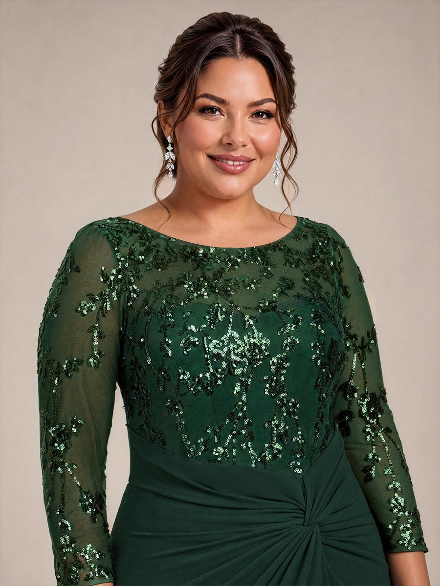 Plus Size Knot Detail Sequins Evening Dress #color_Dark Forest Green