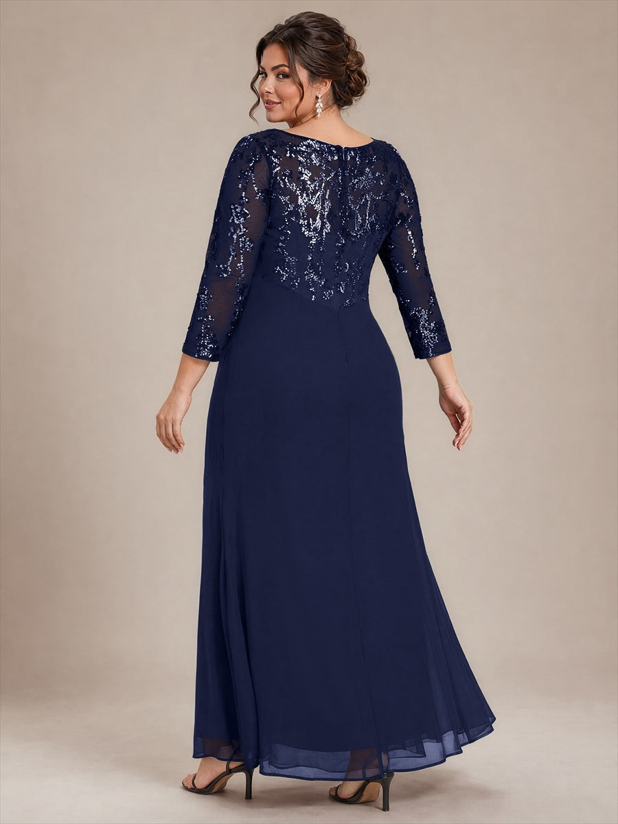 Plus Size Knot Detail Sequins Evening Dress #color_Navy Blue